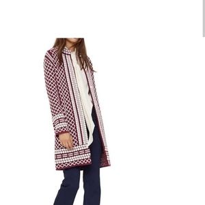 NEW Tory Burch Wool Coat. With Tags!  Burgundy/Cream  Size Large